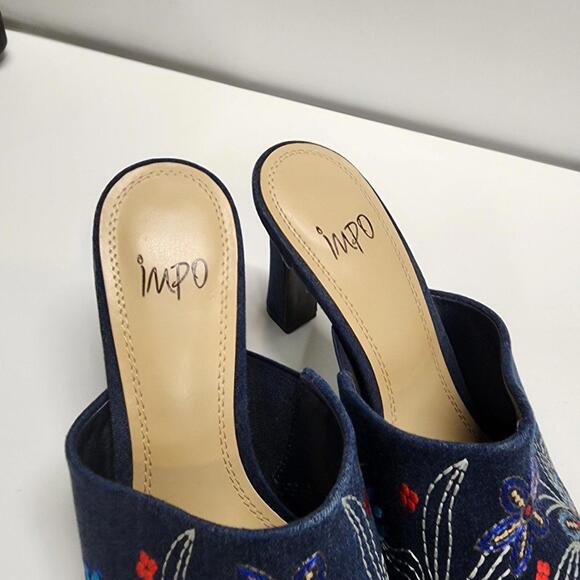 EUC IMPO fun embroidered Blue Slip on heeled mule 9.5 clean worn 1 - Picture 6 of 9